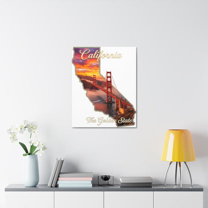 California Golden State Canvas Wall Art — Golden Gate Bridge Sunset