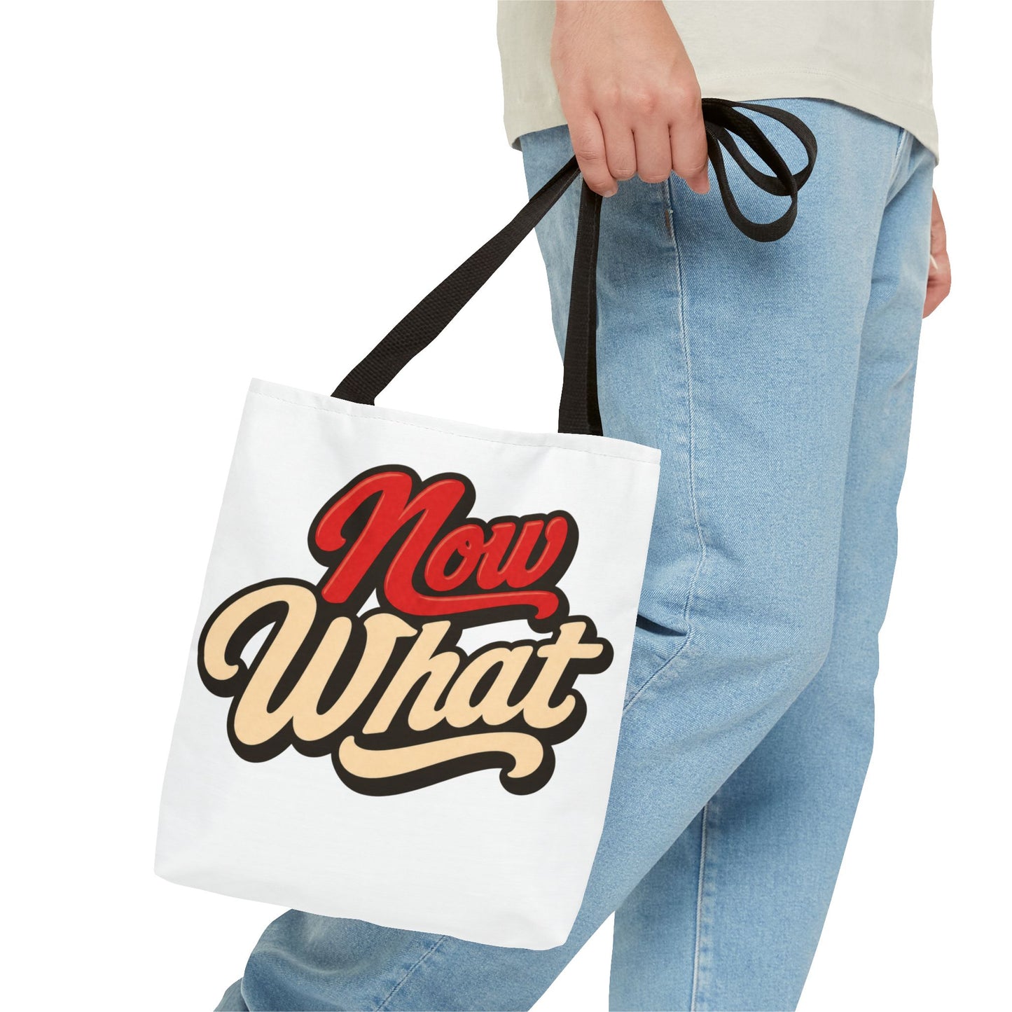Now What Tote Bag — Retro Script Graphic Tote for Everyday Use