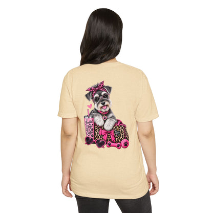 Schnauzer Fashion Tee — Cute Dog with Leopard Bag & 'Faith, Dog, Coffee' Design