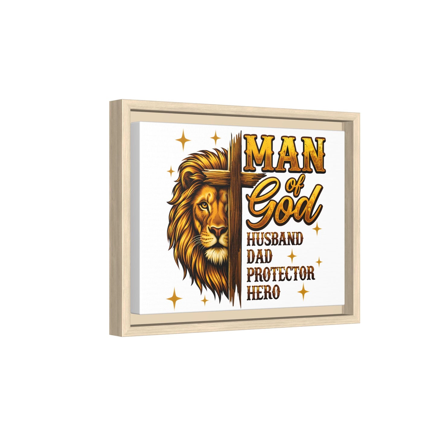 Man of God Framed Canvas Art — 'Man of God: Husband, Dad, Protector, Hero' Religious Wall Decor