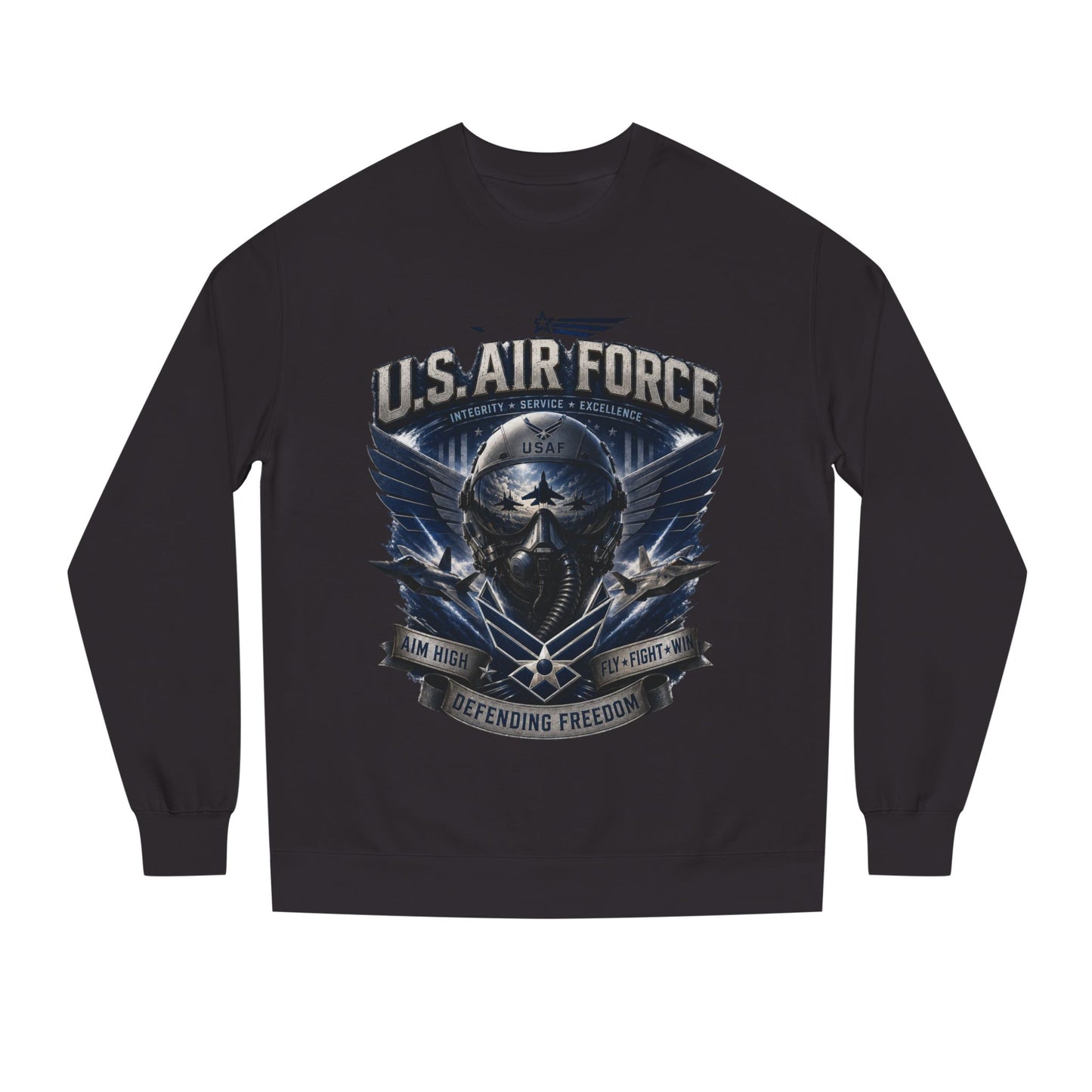 U.S. Air Force Crewneck Sweatshirt — Tactical Skull Wings "Defending Freedom"