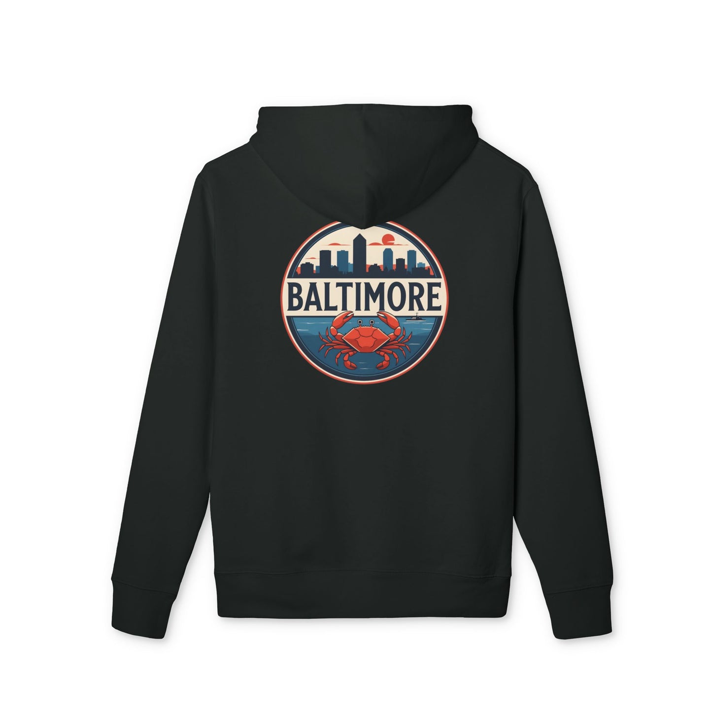 Baltimore Skyline Crab Hoodie — Retro City Emblem Pullover