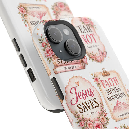 Christian Phone Case - "Fear Not, Faith Moves Mountains, Jesus Saves" Floral Magnetic Impact-Resistant Case