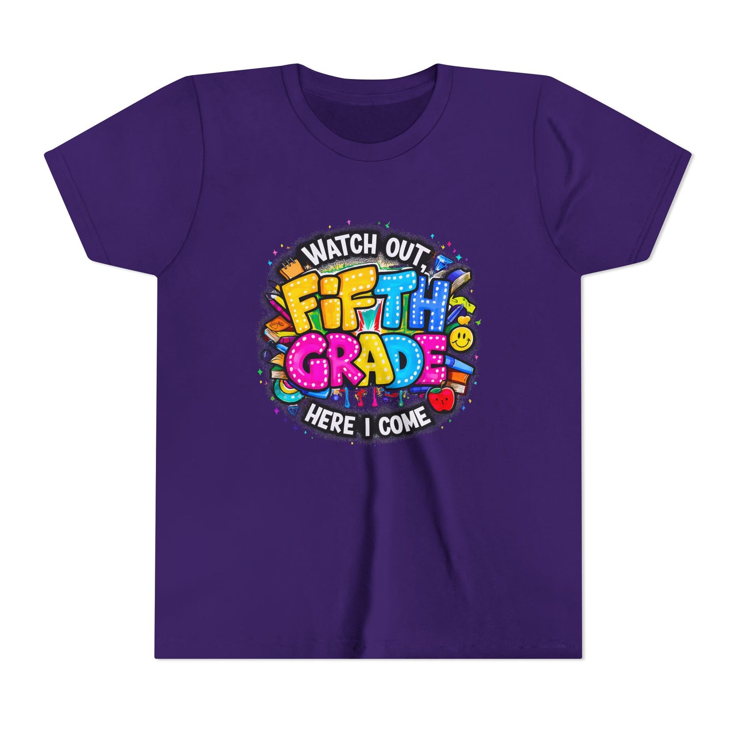 Fifth Grade T‑Shirt for Kids - "Watch Out Fifth Grade Here I Come" Back-to-School Tee