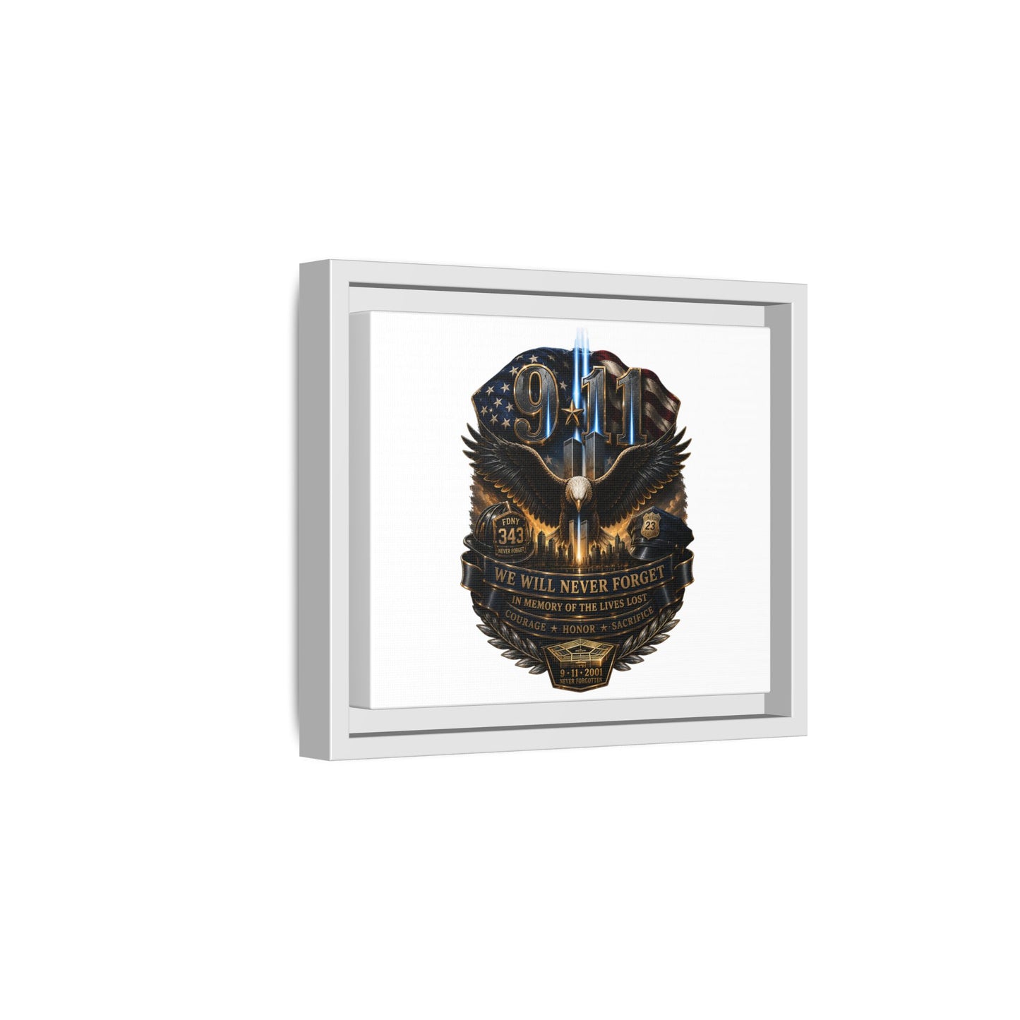 9/11 We Will Never Forget Matte Framed Canvas - Memorial Tribute Wall Art