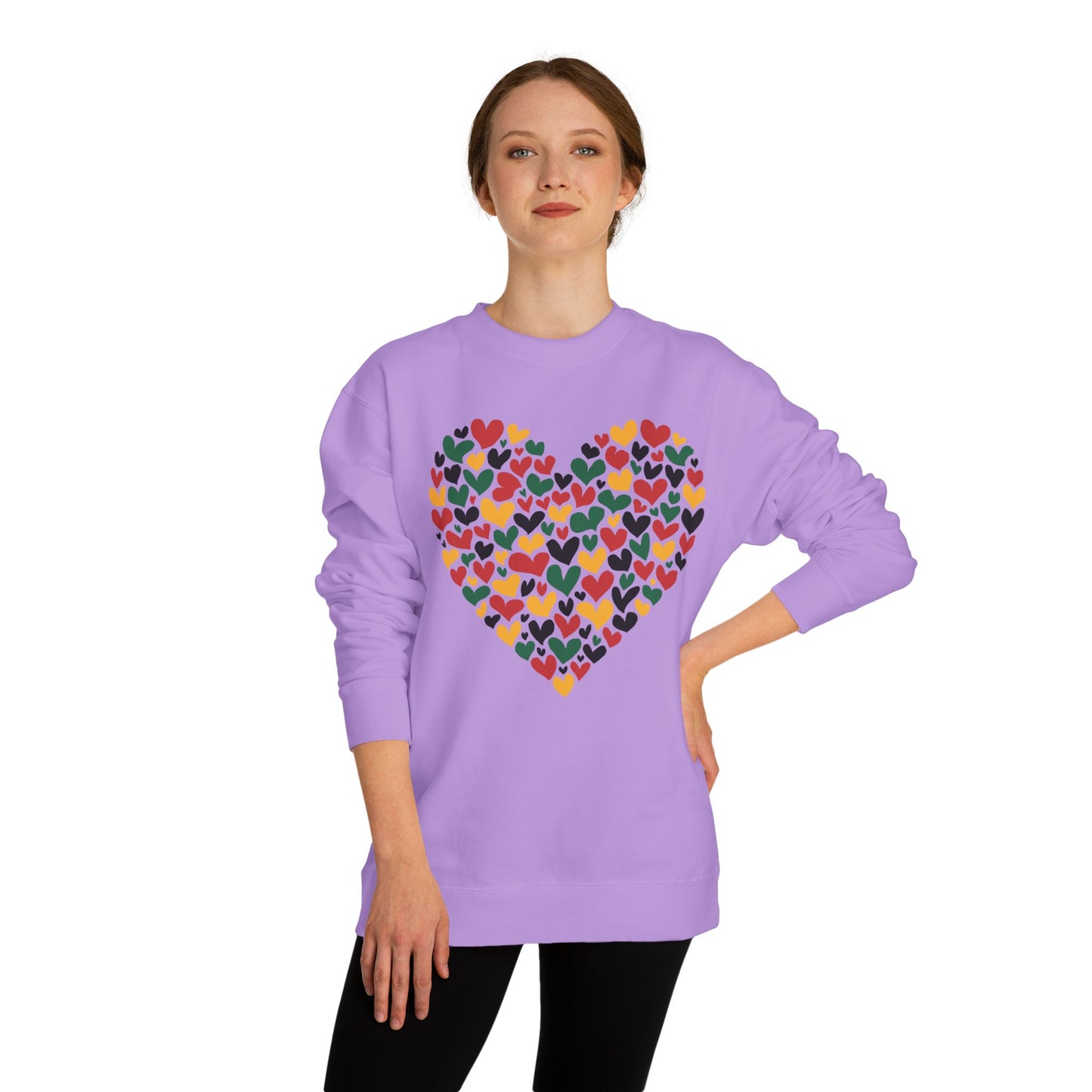 Colorful Heart Pattern Sweatshirt — Cozy Valentine/Everyday Love Crewneck