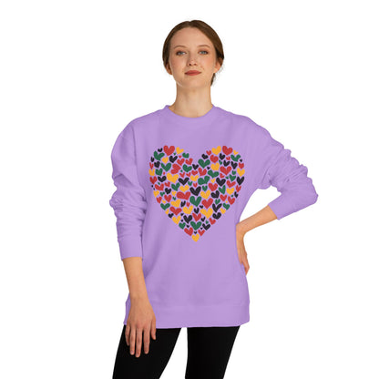 Colorful Heart Pattern Sweatshirt — Cozy Valentine/Everyday Love Crewneck