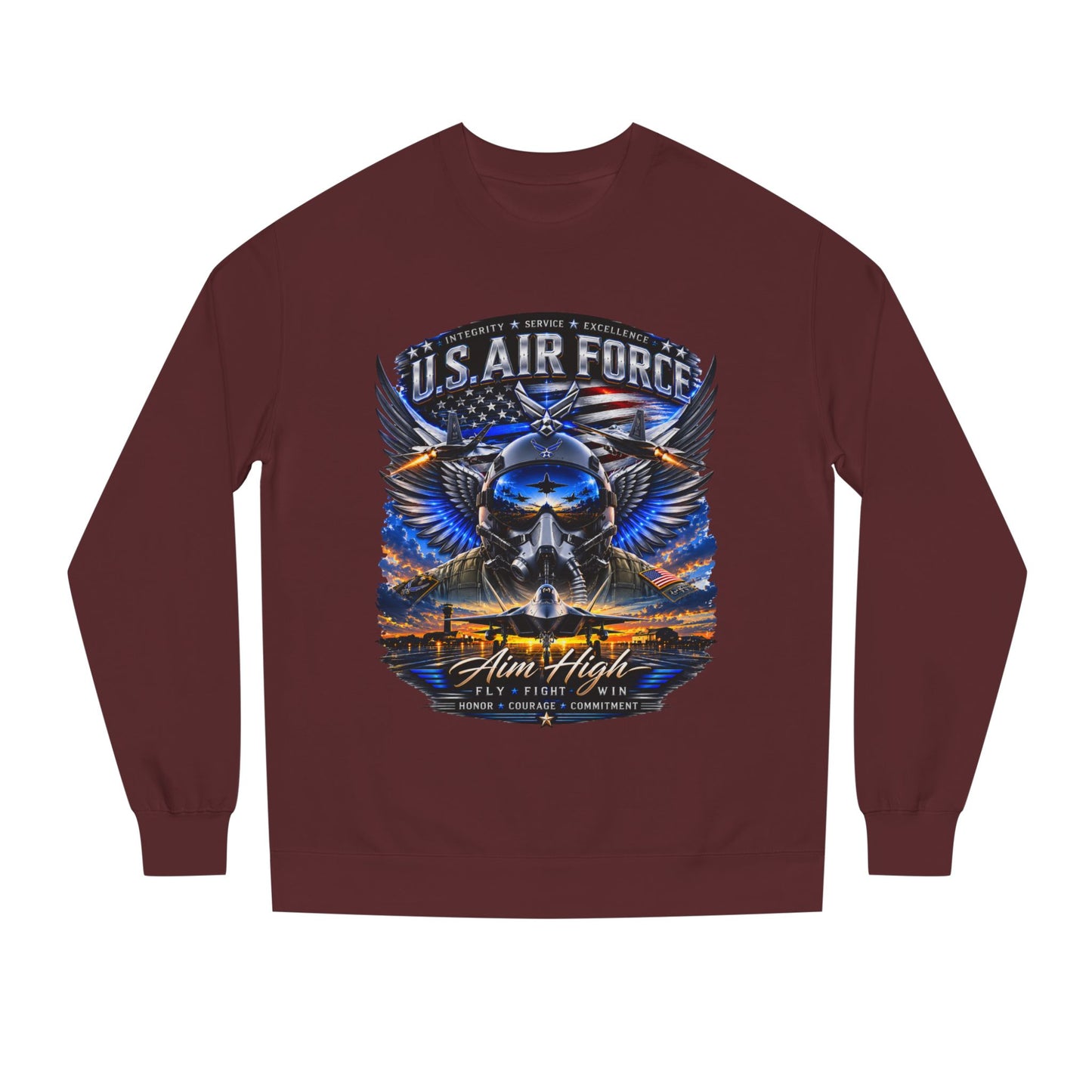 U.S. Air Force Crewneck Sweatshirt — "Aim High" Fighter Jet Graphic