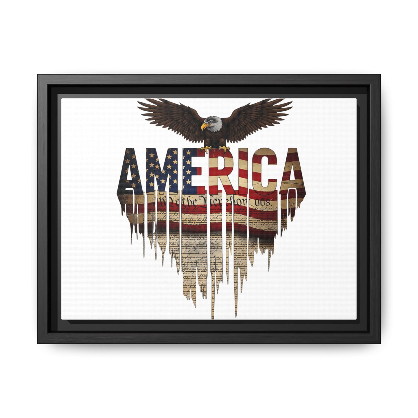 America Eagle Matte Canvas Framed Wall Art — Patriotic USA Flag Typography Print
