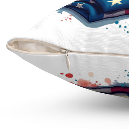 Never Forget 9/11 Memorial Throw Pillow — Firefighter Helmet & American Flag