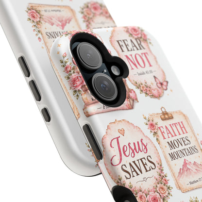 Christian Phone Case - "Fear Not, Faith Moves Mountains, Jesus Saves" Floral Magnetic Impact-Resistant Case