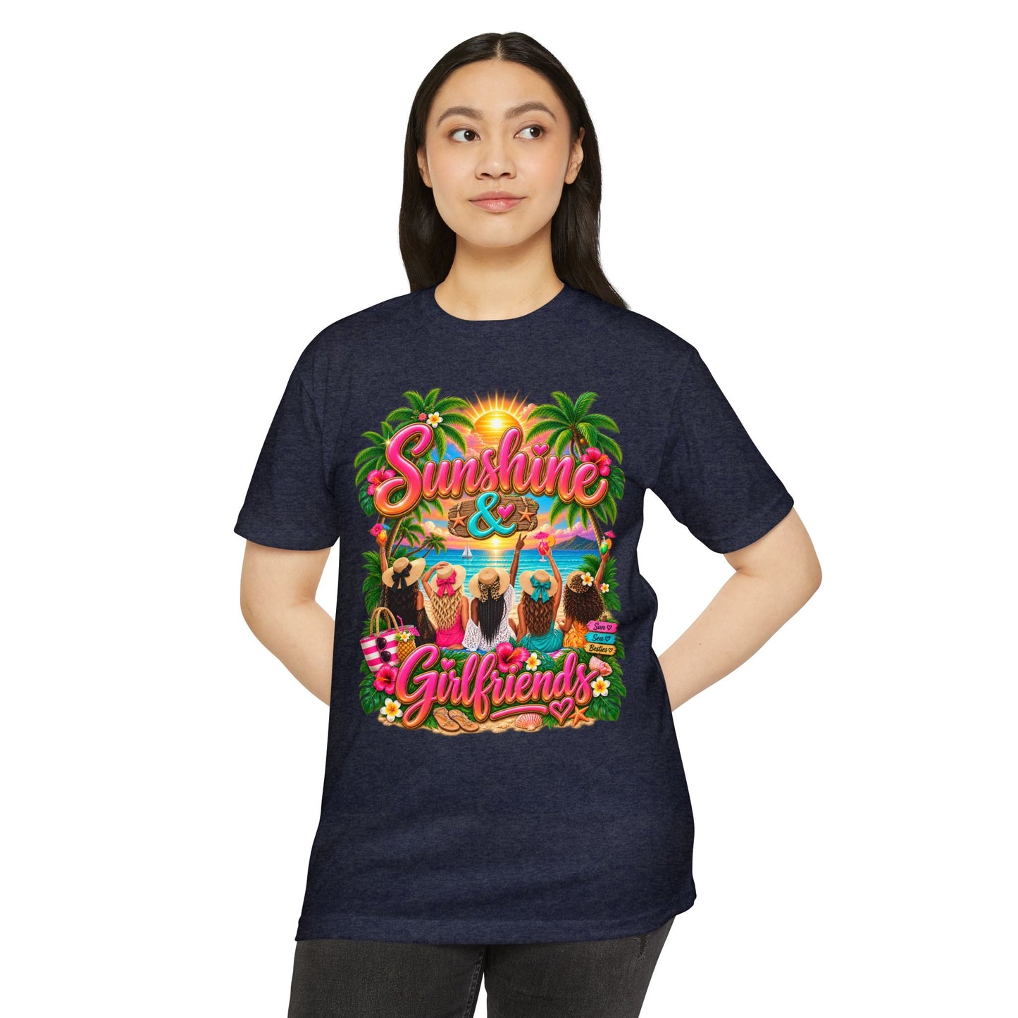 Sunshine & Girlfriends Beach T-Shirt — Tropical Vacation Tee for Friends