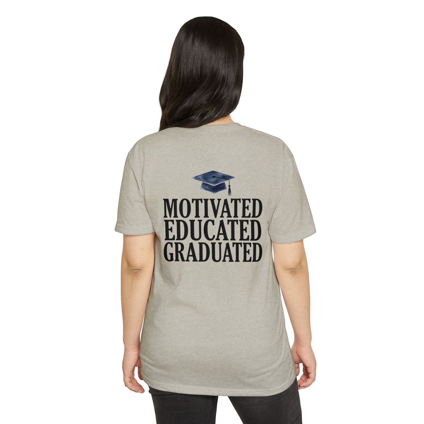Graduation Tee — "Motivated Educated Graduated" Cap Design