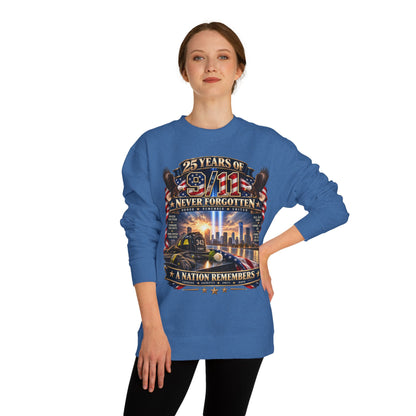 9/11 Memorial Sweatshirt — "25 Years of 9/11 Never Forgotten" Tribute Crewneck