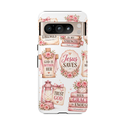 Faith Phone Case — 'Jesus Saves' Floral Christian Scripture iPhone Case