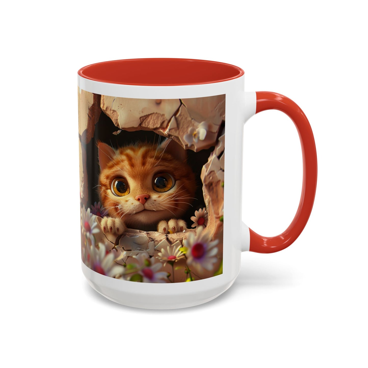 Cute Peekaboo Kitten Accent Coffee Mug — 11/15oz Floral Cat Gift