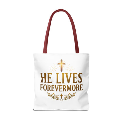 He Lives Forevermore Tote Bag – Christian Faith Cross Easter Canvas Tote