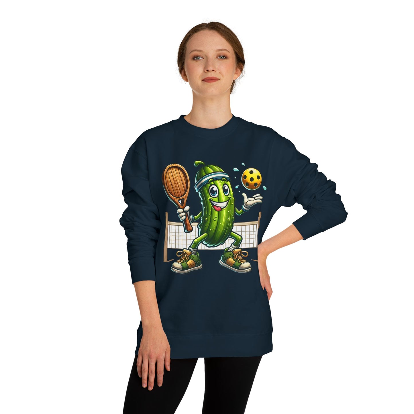 Pickle Pickleball Crewneck Sweatshirt — Cute Pickle Playing Pickleball Graphic