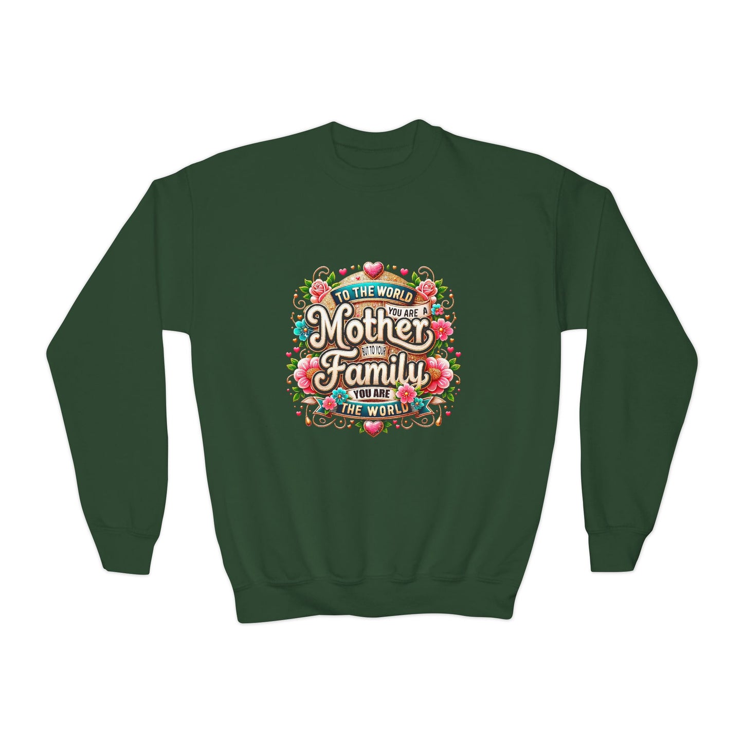 Youth Sweatshirt - "Mother & Family" Floral Quote Crewneck