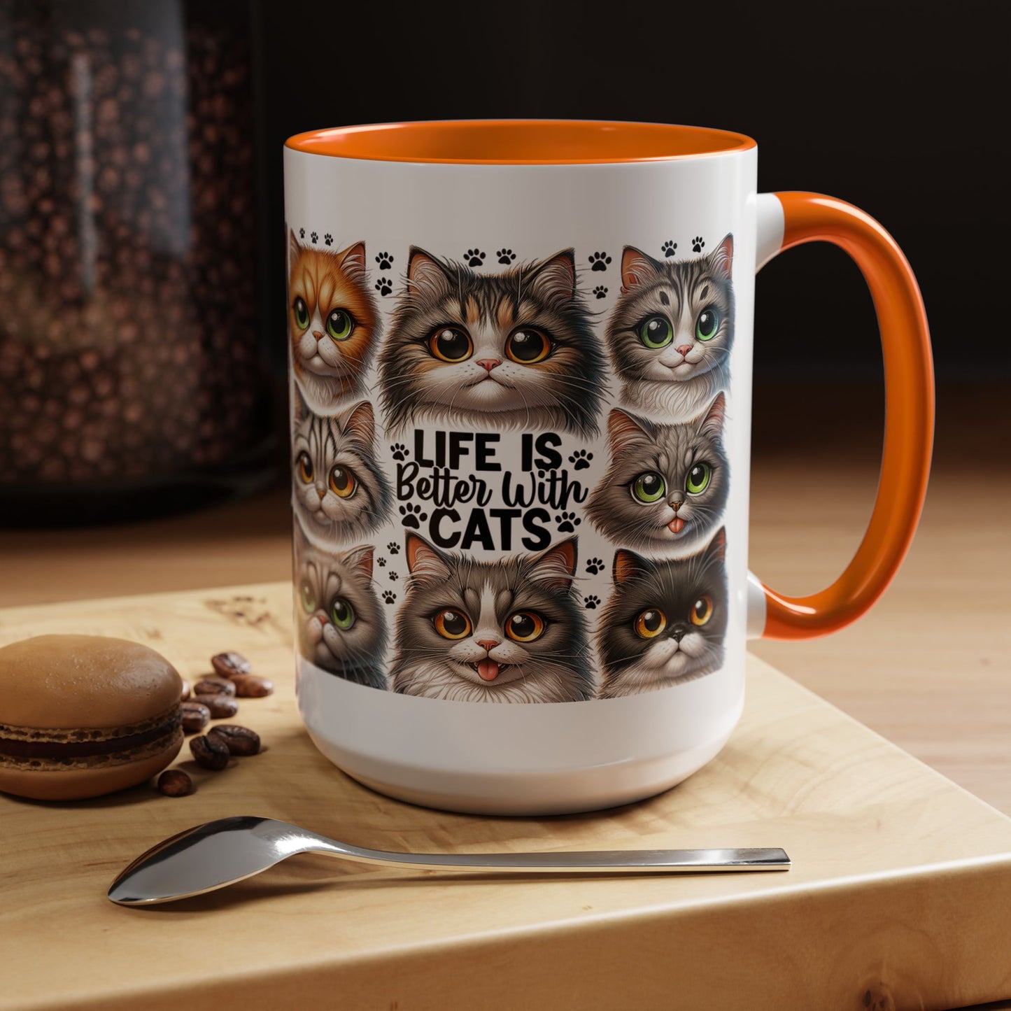 Cat Lover Coffee Mug — “Life Is Better With Cats” Accent 11/15oz