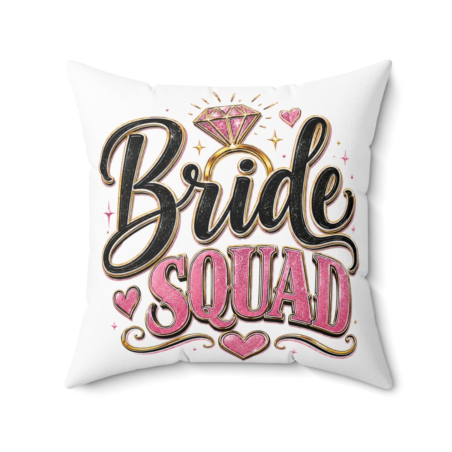 Bride Squad Decorative Pillow — Bachelorette Party Accent Cushion with Pink Diamond Design