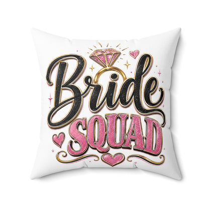 Bride Squad Decorative Pillow — Bachelorette Party Accent Cushion with Pink Diamond Design