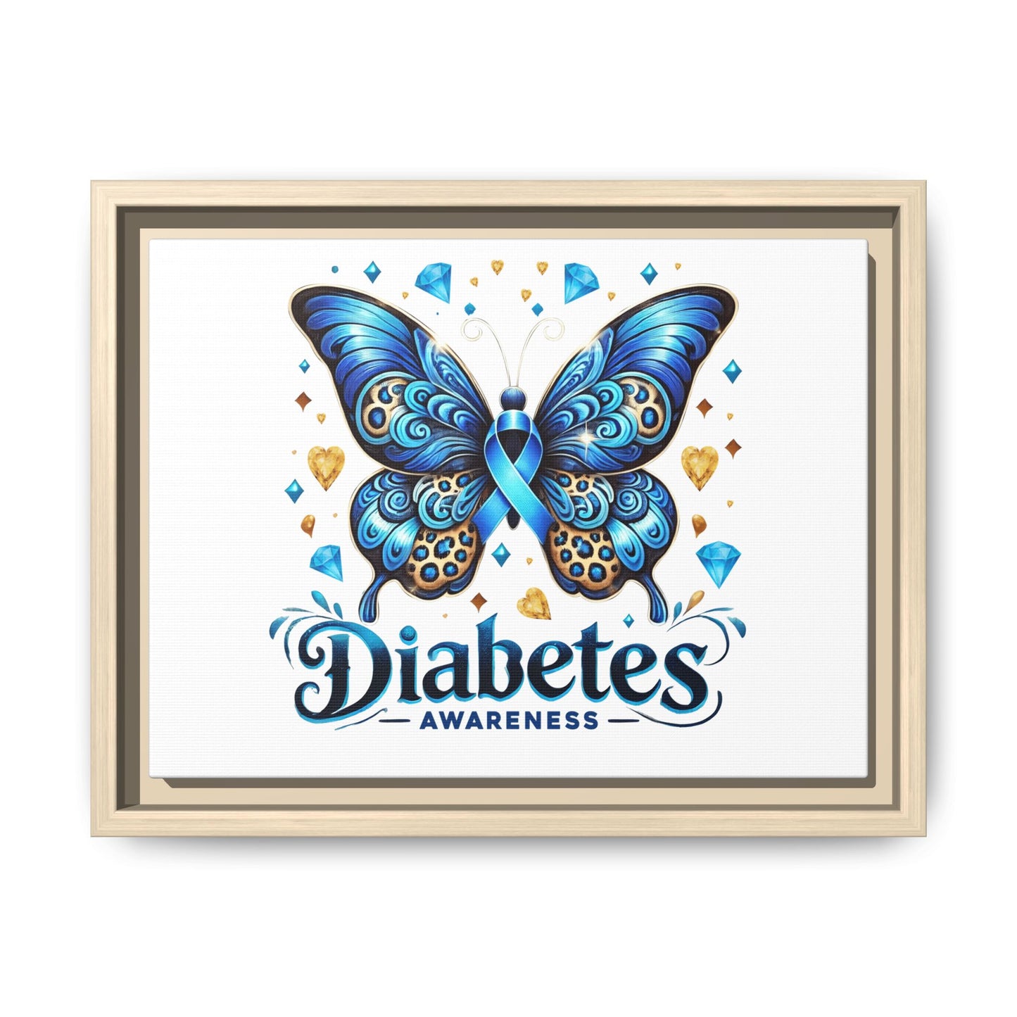 Diabetes Awareness Blue Ribbon Butterfly Matte Framed Canvas