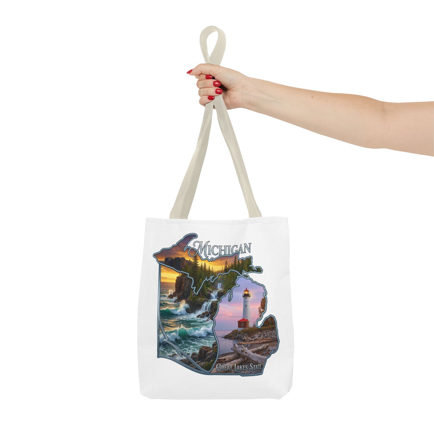 Michigan Lighthouse Tote Bag — Great Lakes Scenic State Travel Tote