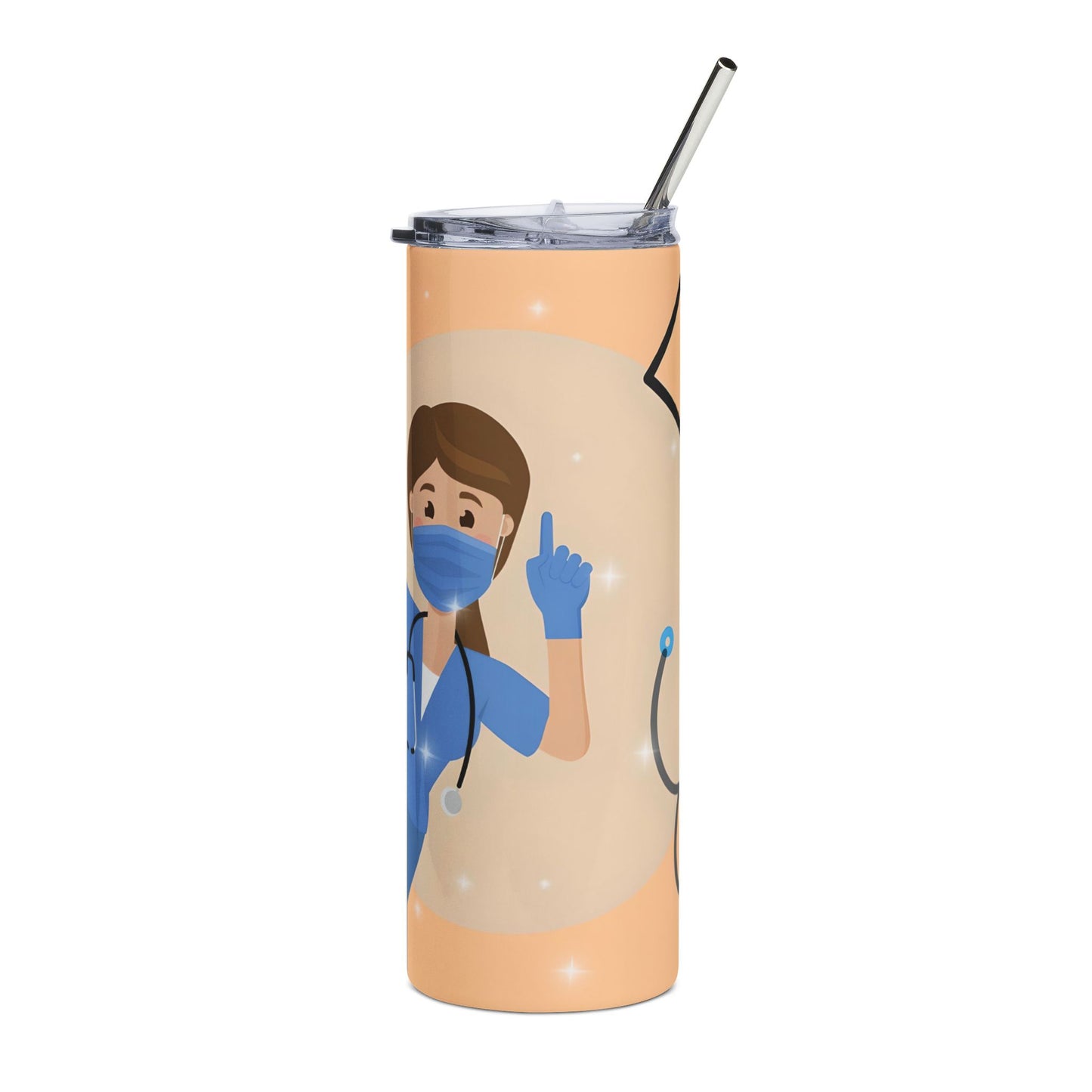 Nurse Appreciation 20oz Stainless Tumbler — Cute Nurse Graphic with Stethoscope & Mask