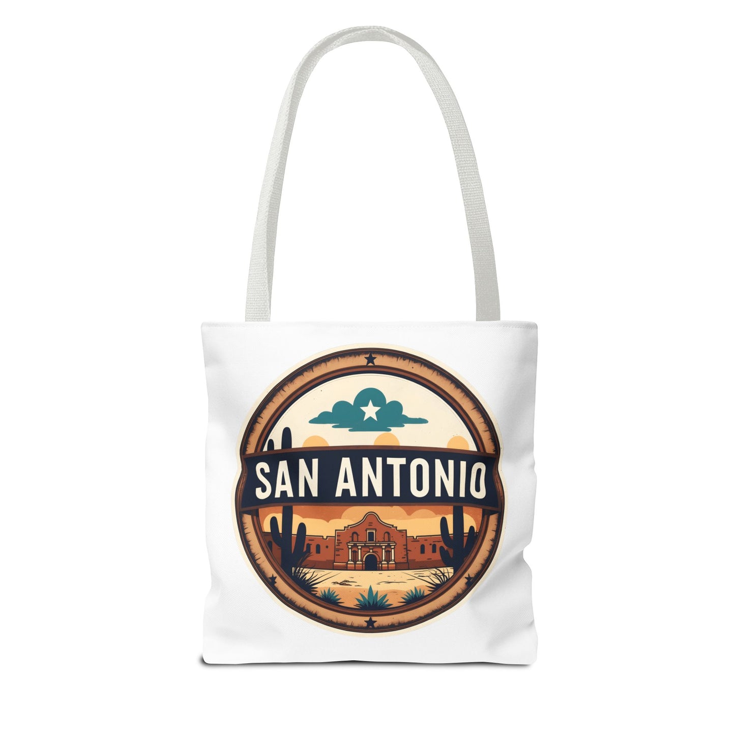 San Antonio Vintage Badge Tote Bag — Retro Texas Travel Market Tote