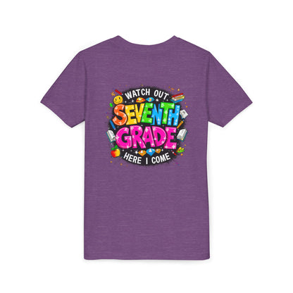 Seventh Grade Kids T-Shirt – “Watch Out Seventh Grade Here I Come” Back-to-School Tee
