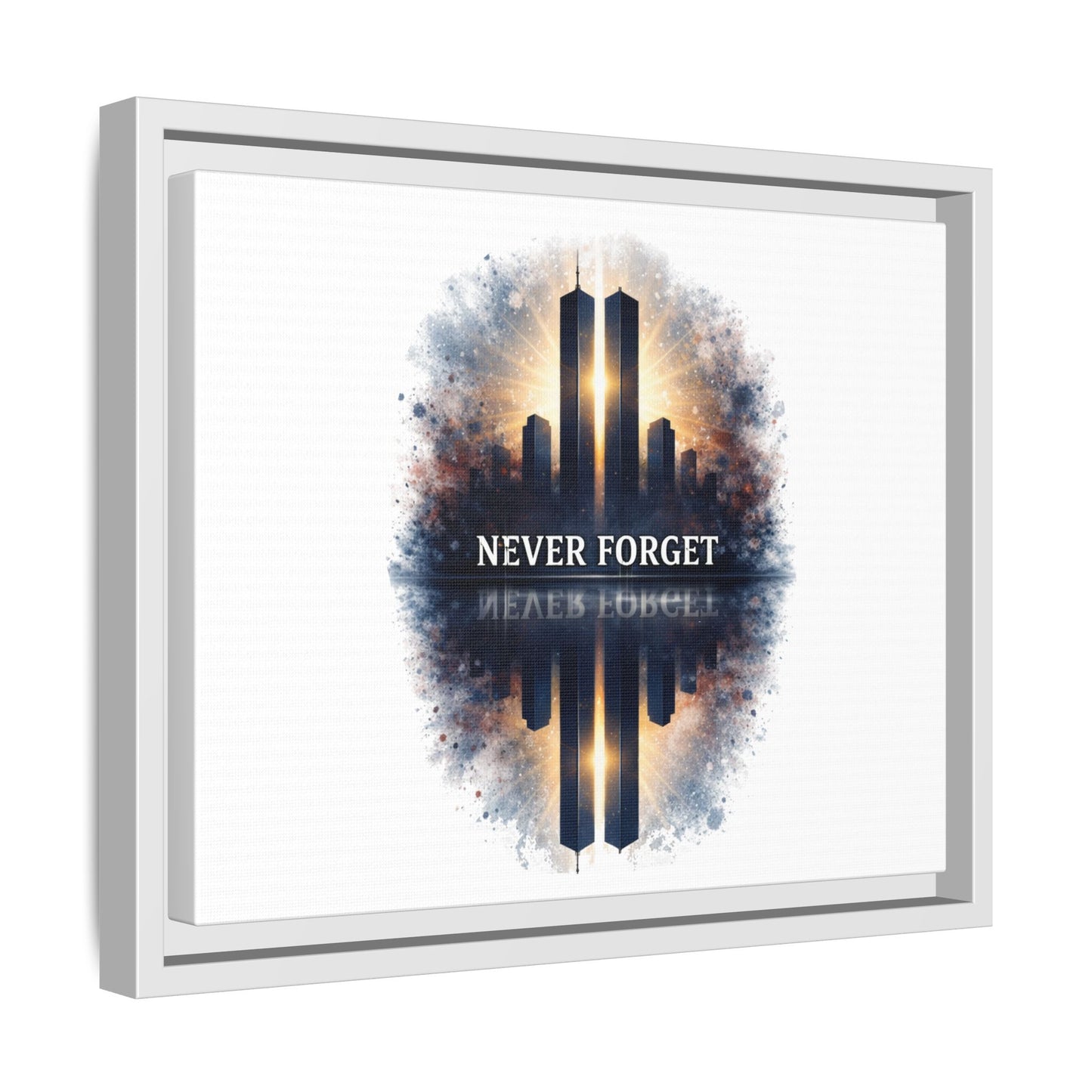 Never Forget Twin Towers Framed Canvas Print