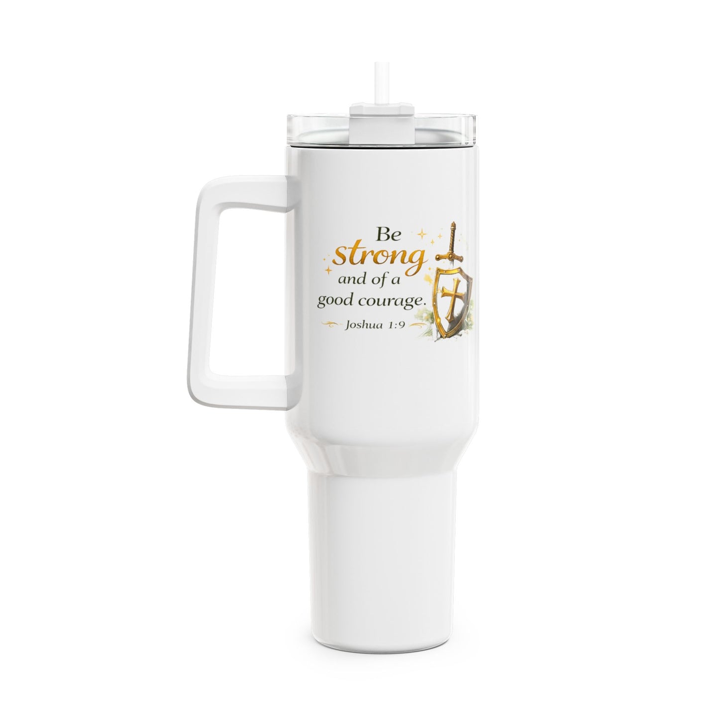 Be Strong Christian 40oz Tumbler – Inspirational Scripture Travel Mug (Joshua 1:9)