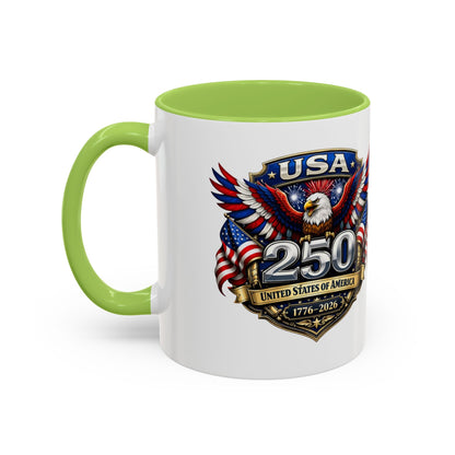 USA 250th Anniversary Accent Coffee Mug – Patriotic Eagle & Flag 1776–2026