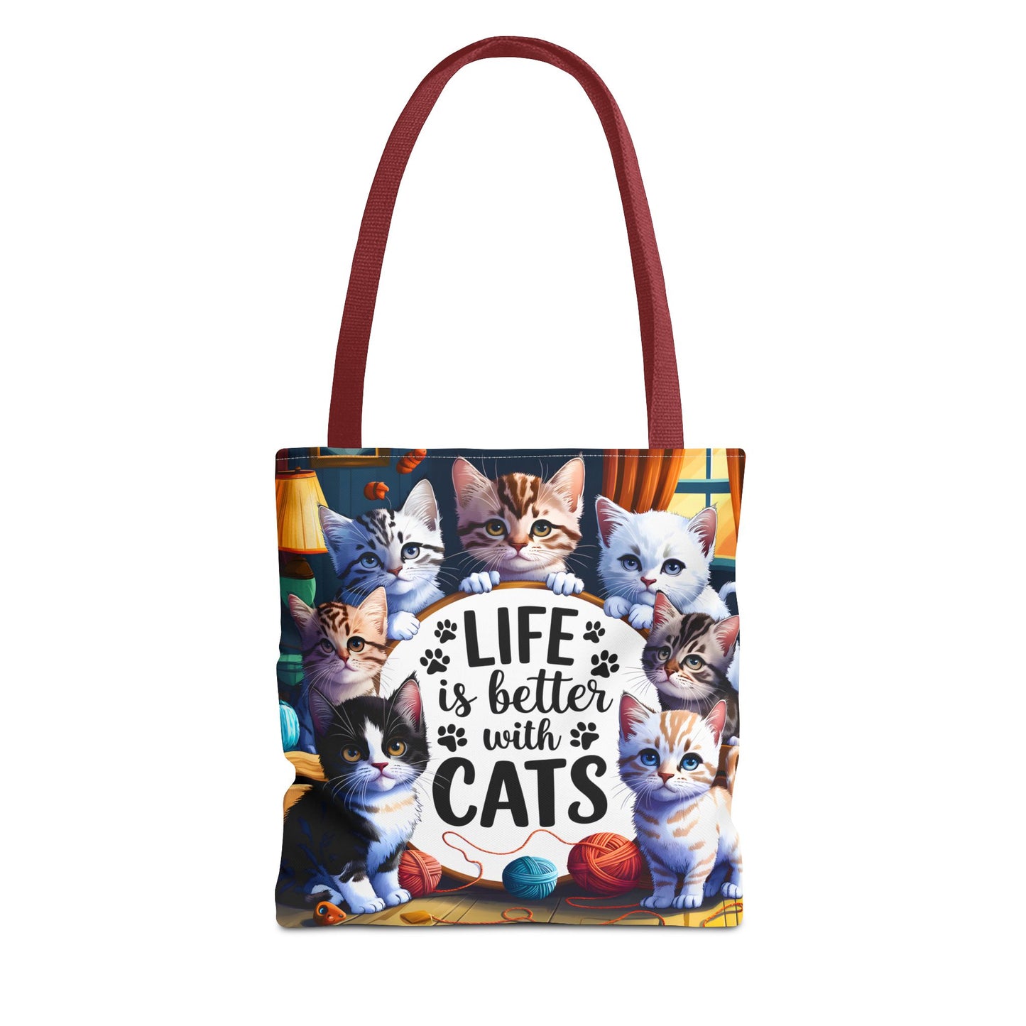 Life Is Better With Cats Tote Bag — Cute Kitten All-Over Print Shopper