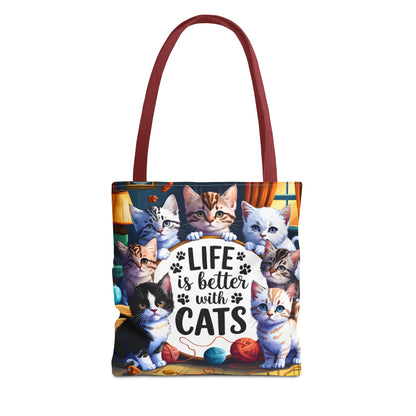 Life Is Better With Cats Tote Bag — Cute Kitten All-Over Print Shopper