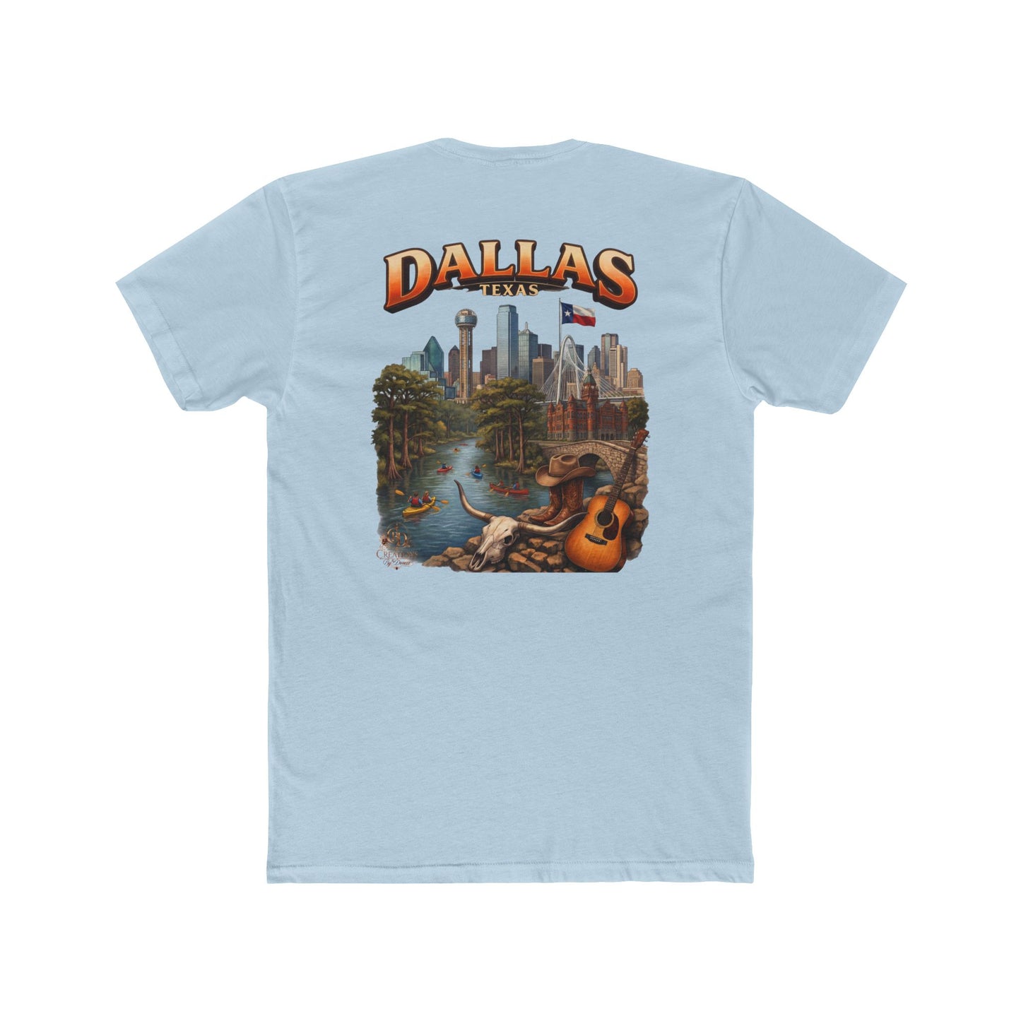 Dallas Skyline Graphic Tee — Retro Cityscape with Guitar
