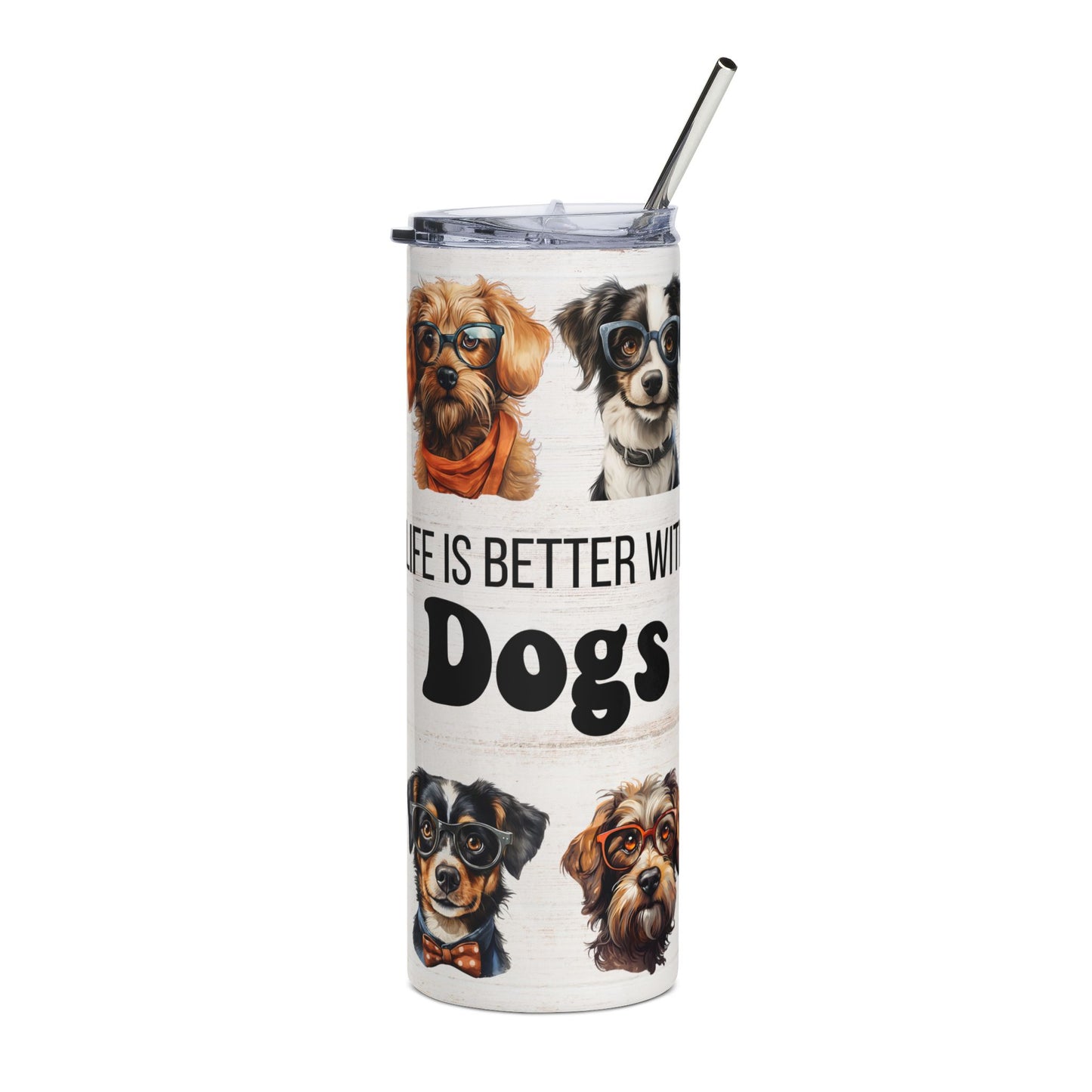 20oz Stainless Steel Tumbler — "Life Is Better With Dogs" Illustrated Dog Lover Travel Cup