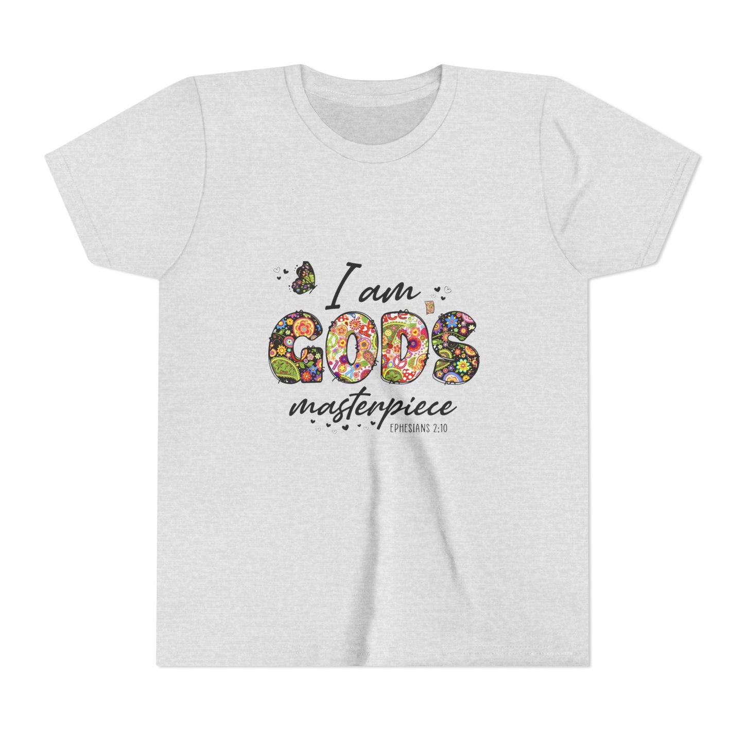 I Am God’s Masterpiece Youth Tee — Floral Christian Inspirational Shirt
