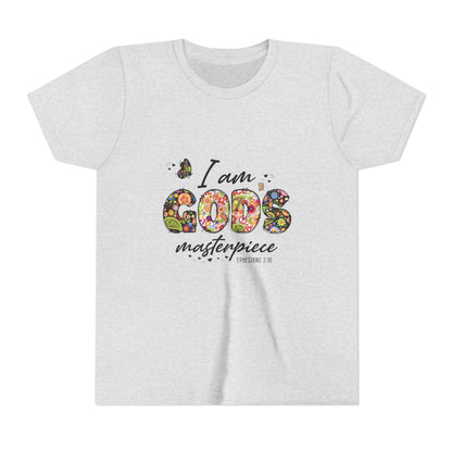I Am God’s Masterpiece Youth Tee — Floral Christian Inspirational Shirt