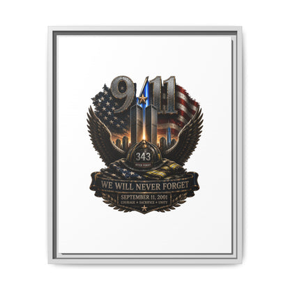 9/11 Memorial Matte Canvas Print — "We Will Never Forget" Framed Tribute