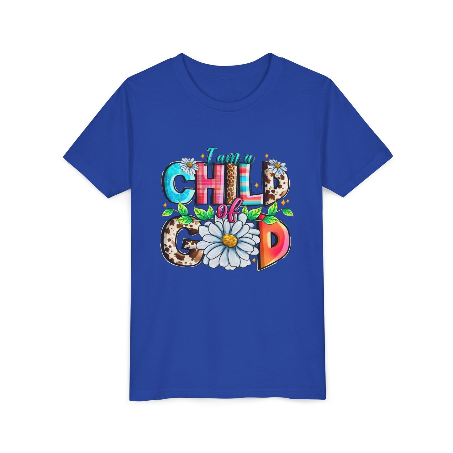 Youth Tee — "I Am a Child of God" Floral Christian Graphic
