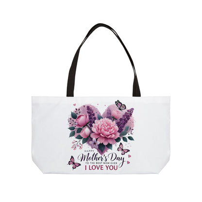 Mother's Day Floral Weekender Tote Bag — "Happy Mother's Day to the Best Mom Ever I Love You"
