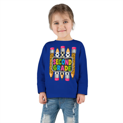 Second Grade Toddler Long Sleeve Tee – Colorful Pencil Back to School Shirt