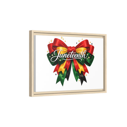 Juneteenth Framed Canvas Print – Festive Red, Green & Gold Ribbon Wall Art