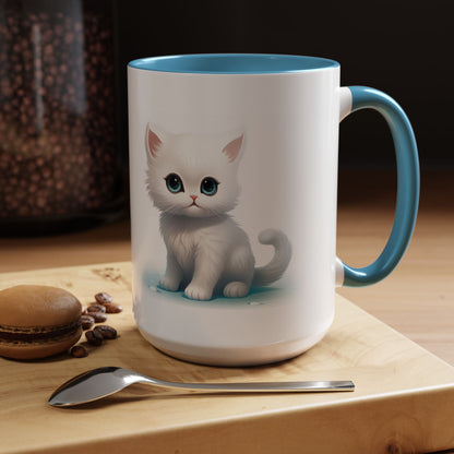 Cute White Kitten Accent Coffee Mug — Cute Cat Coffee Cup (11/15oz)