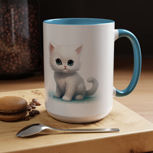 Cute White Kitten Accent Coffee Mug — Cute Cat Coffee Cup (11/15oz)