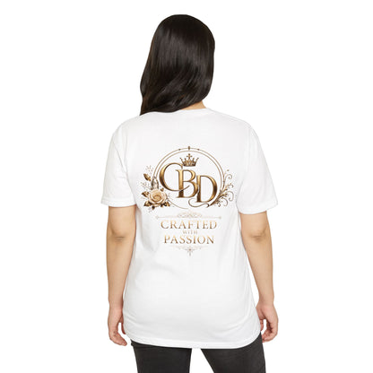 T-Shirt — CBD “Crafted with Passion” Gold Floral Crest