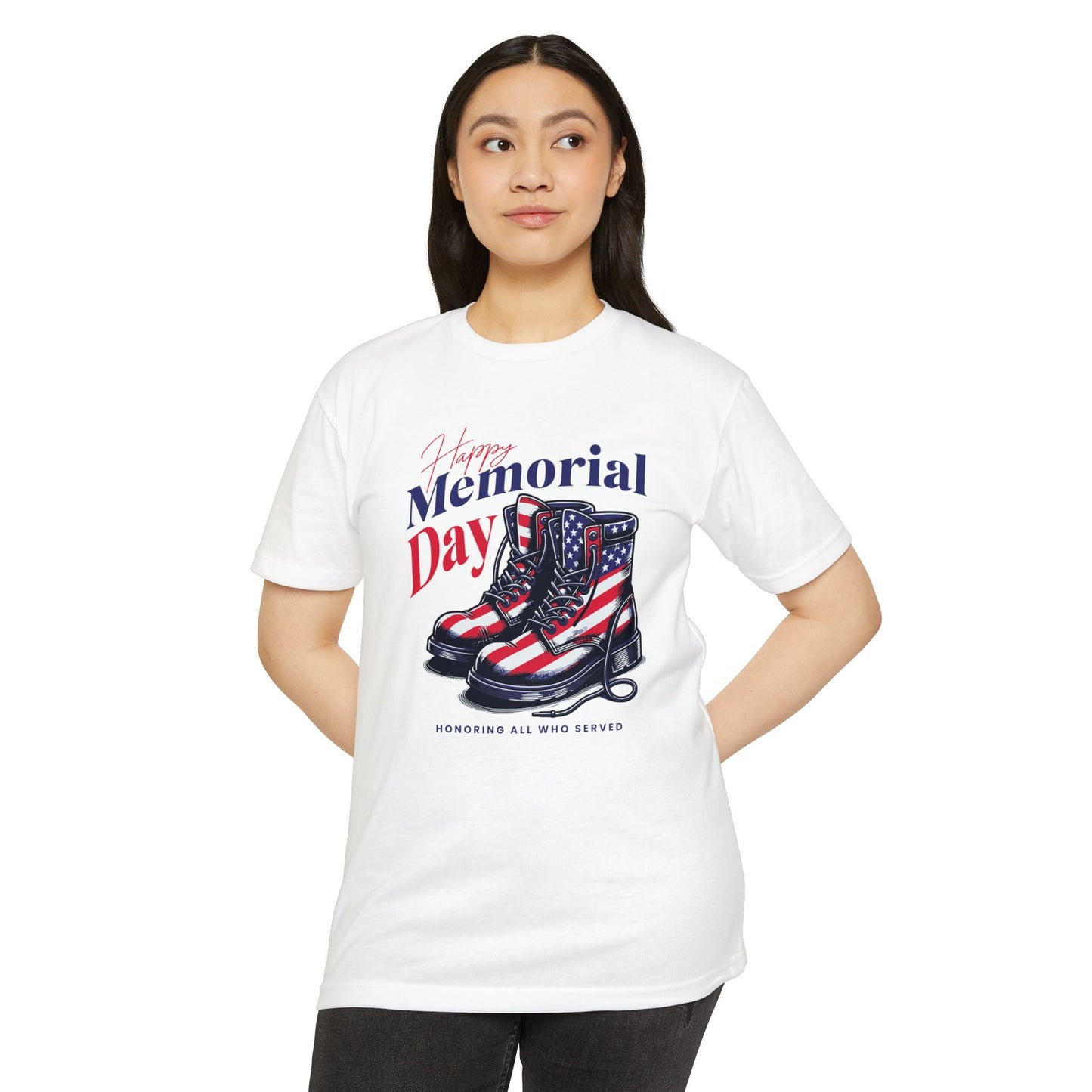 Memorial Day Flag Combat Boots T-Shirt – "Honoring All Who Served"