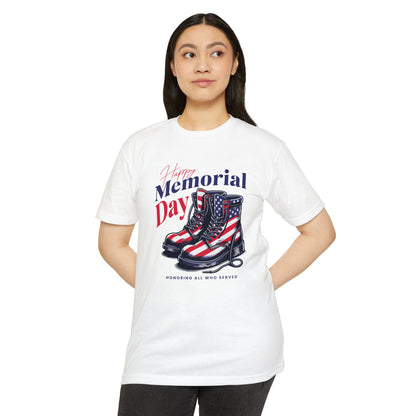 Memorial Day Flag Combat Boots T-Shirt – "Honoring All Who Served"